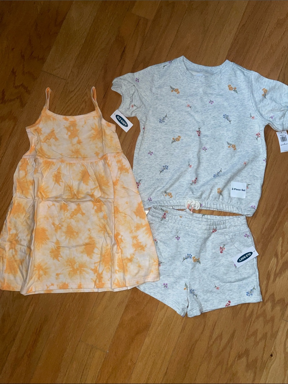 Old Navy Bundle - Orange Tie-Dye Tank Dress & Heather Gray Floral Short Set
